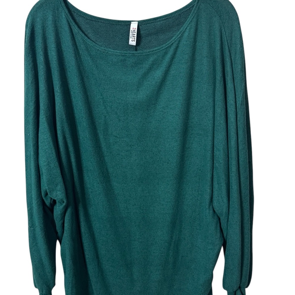 Green Dolman Sleeve Top, Boatneck, Size Medium,